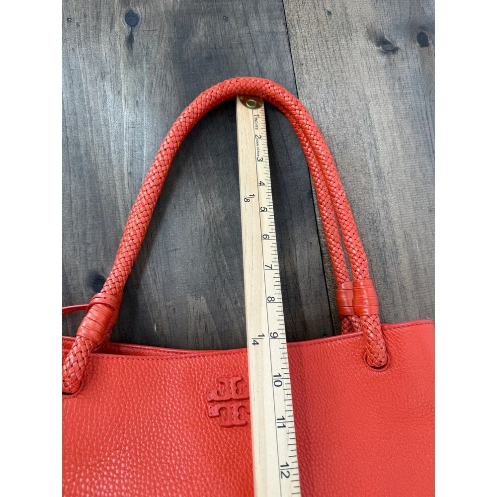 Tory Burch Taylor Tote Bag Coral Red Pebbled Leather Purse Tassel Dust Bag